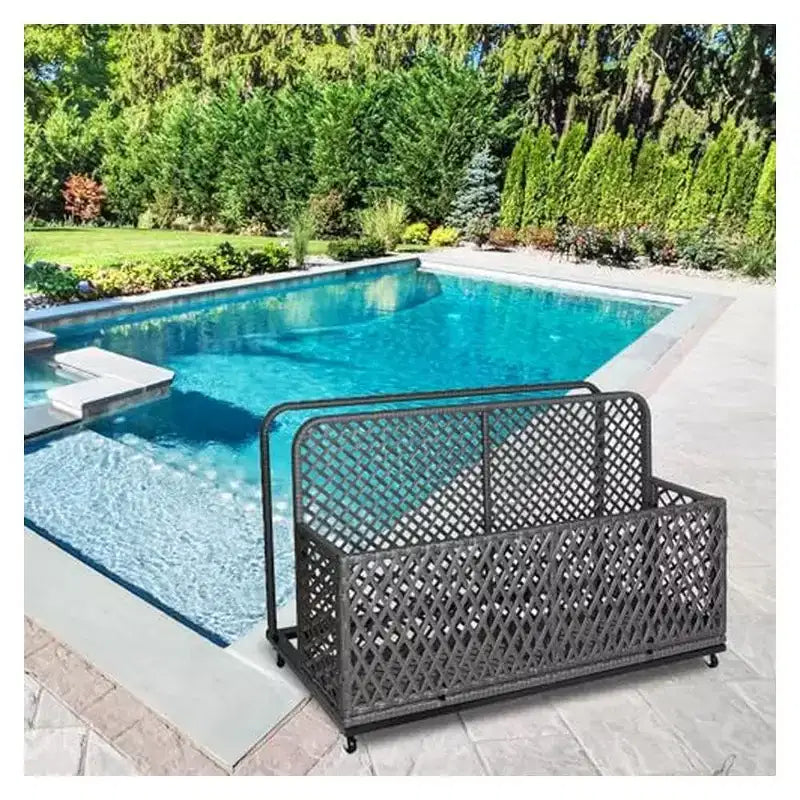 Storage Box, Outdoor Storage Box  Diamond Gray PE Rattan Poolside Organizer with Rolling Wheels Weather-Resistant