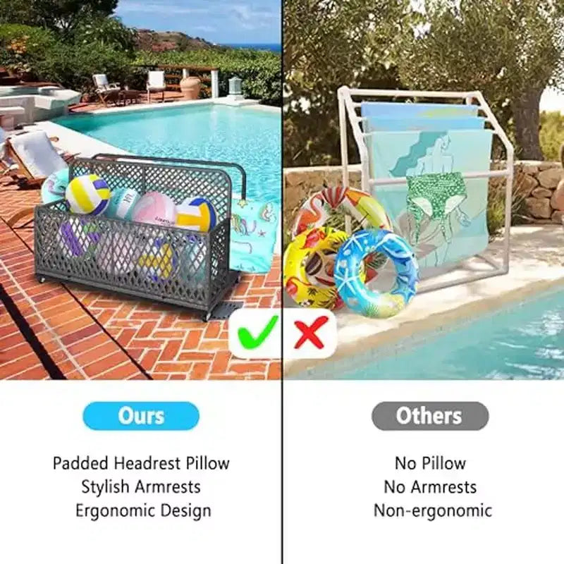 Boîte de rangement, Boîte de rangement extérieure Gris Diamant en rotin PE Organisateur de piscine avec roulettes Résistant aux intempéries