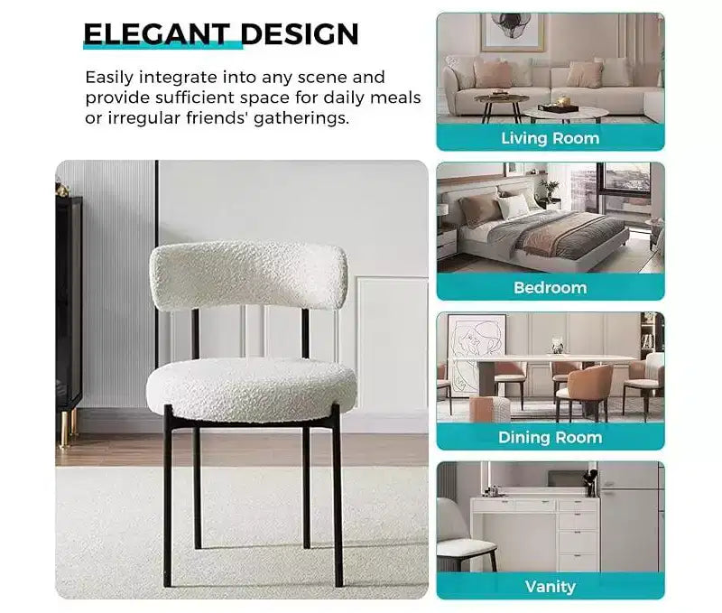 Lot de 2 chaises de salle à manger, chaises en chenille avec dossier moelleux, chaises d'appoint modernes en tissu doux pour salon, cuisine, salle à manger, meubles de maison