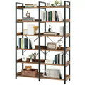 VIYET 69 6-Tier Industrial Bookshelf, Brown MDF+Metal Frame Open Shelf Bookcase (Freestanding Storage & Display for Home/Office)