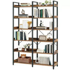 VIYET 69 6-Tier Industrial Bookshelf, Brown MDF+Metal Frame Open Shelf Bookcase (Freestanding Storage & Display for Home/Office)