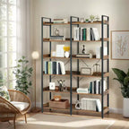 VIYET 69 Bibliothèque industrielle à 6 étagères, cadre en MDF marron et métal, étagère ouverte (rangement et présentation autonomes pour la maison/le bureau)