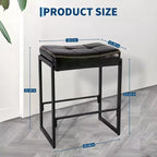 Tabouret de bar selle, hauteur de comptoir de 66 cm avec siège incurvé en cuir ciré, design moderne du milieu du siècle pour îlot de cuisine, salle à manger ou café, noir