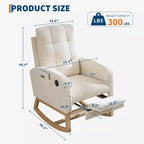 Fauteuil à bascule moderne avec port USB, repose-pieds et pochette latérale – Fauteuil inclinable haut à bascule et coulissant pour salon, chambre à coucher et chambre d'allaitement