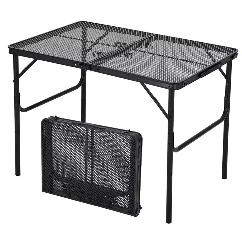 GustoWave 23.62 x 35.43 x 25.6 Folding Grill Table, Portable Camping Table, Height Adjustable, for Outdoor Camping, BBQ, Picnic, Black