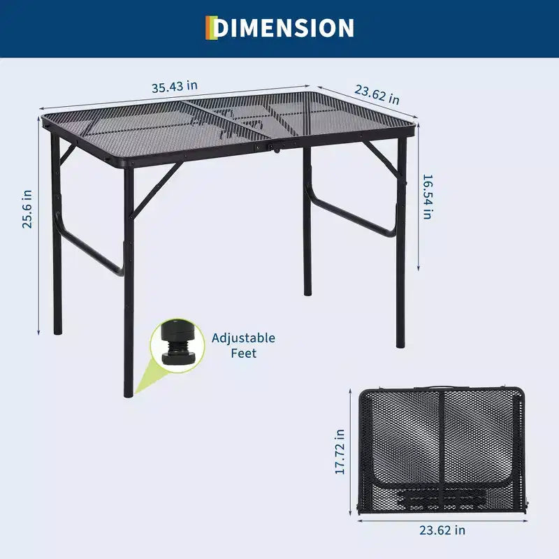 GustoWave Table de Grill Pliante 23,62 x 35,43 x 25,6, Table de Camping Portable, Réglable en Hauteur, pour Camping en Plein Air, Barbecue, Pique-nique, Noir