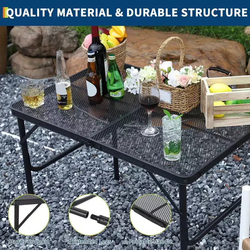 GustoWave Table de Grill Pliante 23,62 x 35,43 x 25,6, Table de Camping Portable, Réglable en Hauteur, pour Camping en Plein Air, Barbecue, Pique-nique, Noir