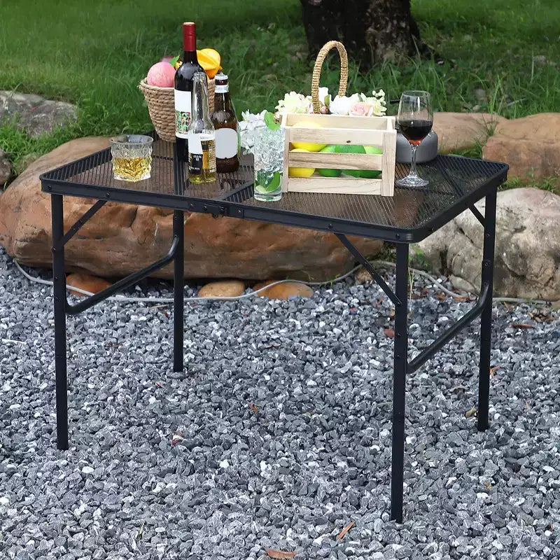 GustoWave Table de Grill Pliante 23,62 x 35,43 x 25,6, Table de Camping Portable, Réglable en Hauteur, pour Camping en Plein Air, Barbecue, Pique-nique, Noir