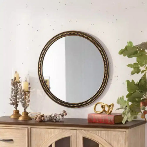 23.6 Vintage Round Decorative Wall Mirror with Beaded Frame, Wall-Mounted Accent Mirror for Living Room, or Bathroom Home Dcor-Panipeachy