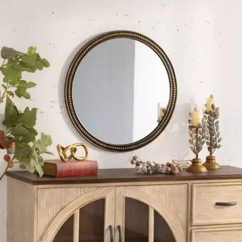 Miroir Mural Décoratif Rond Vintage 23.6 avec Cadre Perlée, Miroir Mural d'Appoint pour Salon, ou Décoration de Maison de Salle de Bain-Panipeachy