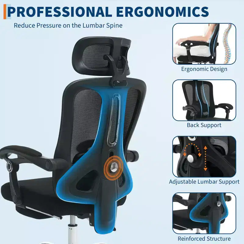 Acekool Fauteuil inclinable ergonomique en maille avec repose-pieds, réglage lombaire et appui-tête, pour bureau à domicile et salle de jeux