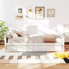 Cadre de lit de repos MAYEERTY simple avec lit gigogne, tête de lit intégrée, accoudoirs, lit en bois peu encombrant