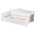 Cadre de lit de repos MAYEERTY simple avec lit gigogne, tête de lit intégrée, accoudoirs, lit en bois peu encombrant