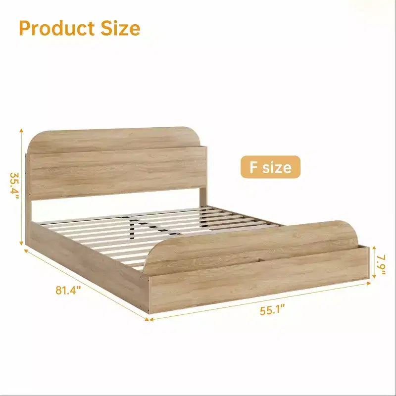 Cadre de lit Acekool avec tête de lit de rangement et pied de lit surélevé, lit plateforme bas en bois pour chambre à coucher