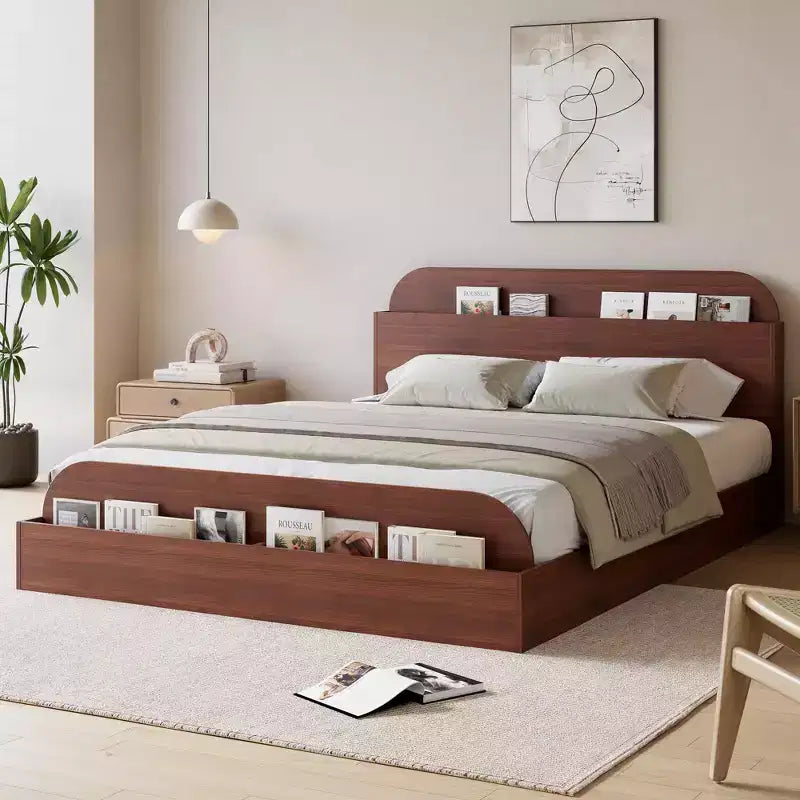 Cadre de lit Acekool avec tête de lit de rangement et pied de lit surélevé, lit plateforme bas en bois pour chambre à coucher