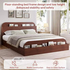 Cadre de lit Acekool avec tête de lit de rangement et pied de lit surélevé, lit plateforme bas en bois pour chambre à coucher