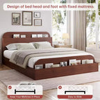 Cadre de lit Acekool avec tête de lit de rangement et pied de lit surélevé, lit plateforme bas en bois pour chambre à coucher