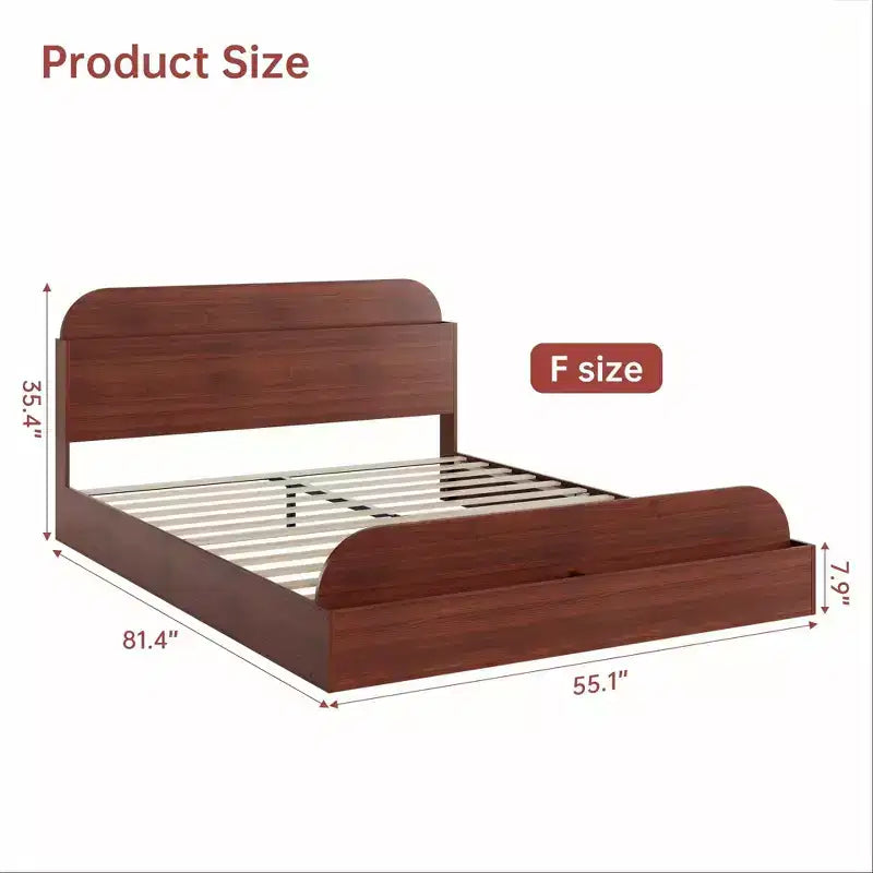 Cadre de lit Acekool avec tête de lit de rangement et pied de lit surélevé, lit plateforme bas en bois pour chambre à coucher