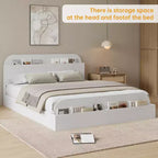 Cadre de lit Acekool avec tête de lit de rangement et pied de lit surélevé, lit plateforme bas en bois pour chambre à coucher