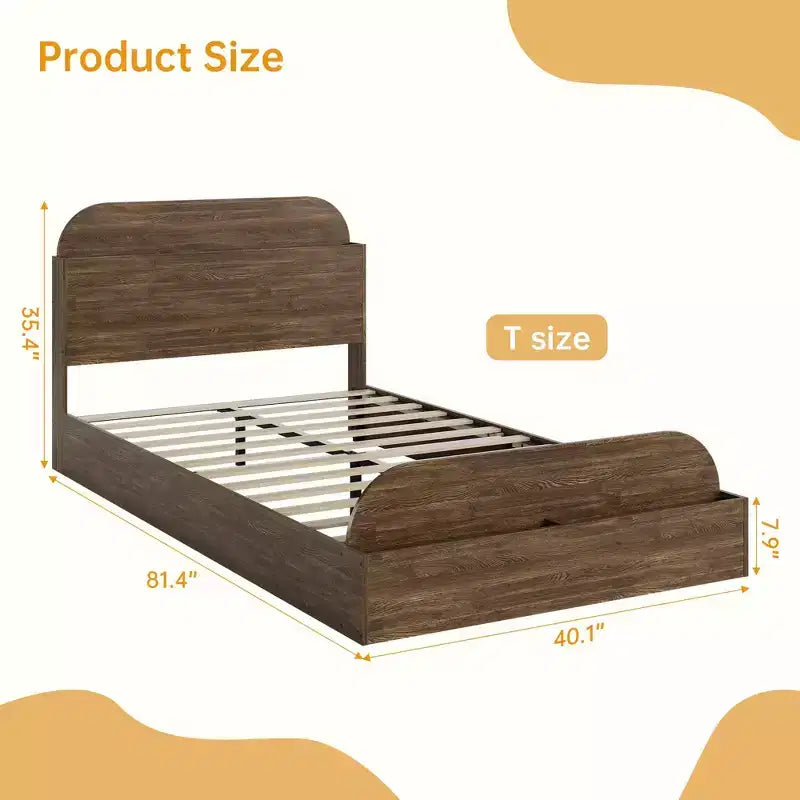 Cadre de lit Acekool avec tête de lit de rangement et pied de lit surélevé, lit plateforme bas en bois pour chambre à coucher