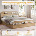 Cadre de lit Acekool avec tête de lit de rangement et pied de lit surélevé, lit plateforme bas en bois pour chambre à coucher