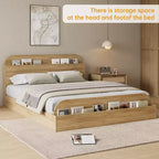 Cadre de lit Acekool avec tête de lit de rangement et pied de lit surélevé, lit plateforme bas en bois pour chambre à coucher