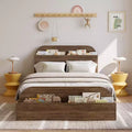 Acekool Bed Frame with Storage Headboard & Raised Footboard, Low Platform Wooden Bed for Bedroom