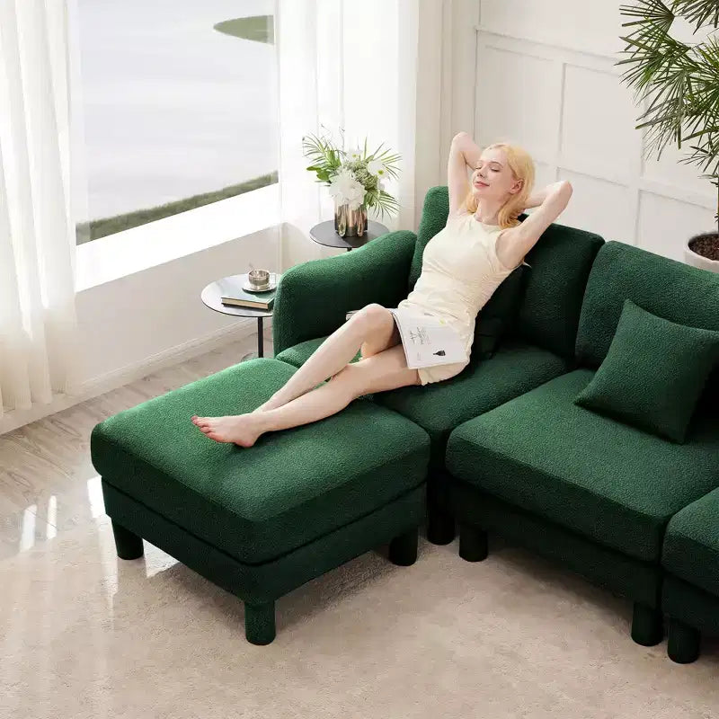 MAYEERTY Repose-pieds Ottomane Moderne en Polyester Bouclé, Tabouret Rembourré pour Salon, Chambre, Bureau