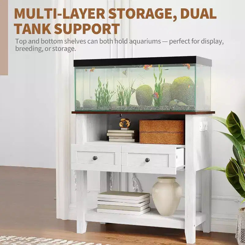 Support d'aquarium de 75-110 litres, support de bac à poissons lourd de 300 kg avec tiroir et espace de rangement ouvert pour les bacs à reptiles et tortues