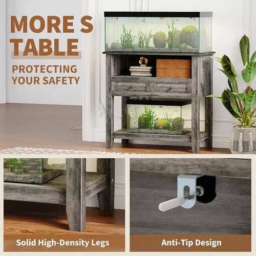 Support d'aquarium de 75-110 litres, support de bac à poissons lourd de 300 kg avec tiroir et espace de rangement ouvert pour les bacs à reptiles et tortues