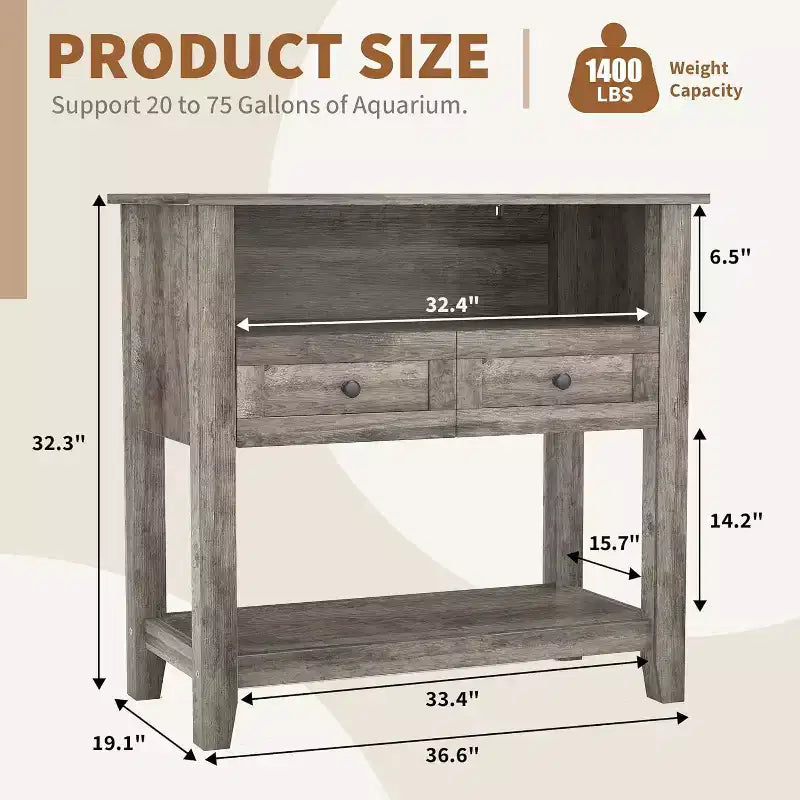 Support d'aquarium de 75-110 litres, support de bac à poissons lourd de 300 kg avec tiroir et espace de rangement ouvert pour les bacs à reptiles et tortues