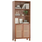 MAYEERTY Grande bibliothèque à 5 niveaux avec portes en rotin, étagères de rangement en bois pour bibliothèque, salon, chambre, bureau à domicile