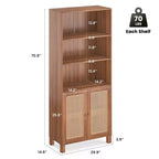 MAYEERTY Grande bibliothèque à 5 niveaux avec portes en rotin, étagères de rangement en bois pour bibliothèque, salon, chambre, bureau à domicile