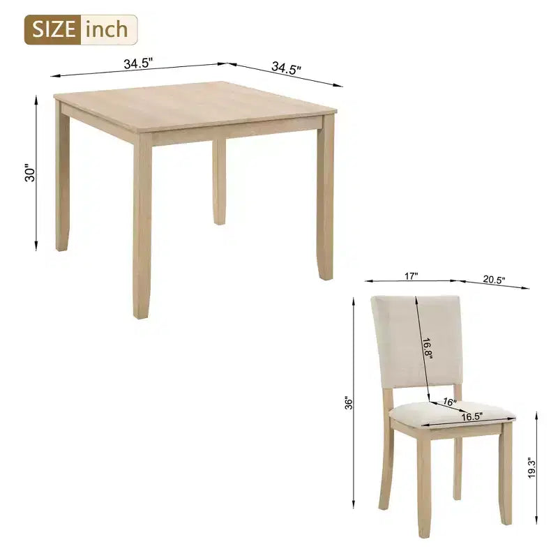 MAYEERTY Ensemble de salle à manger moderne 5 pièces pour 4 personnes, en bois de chêne clair et beige pour cuisine et salon