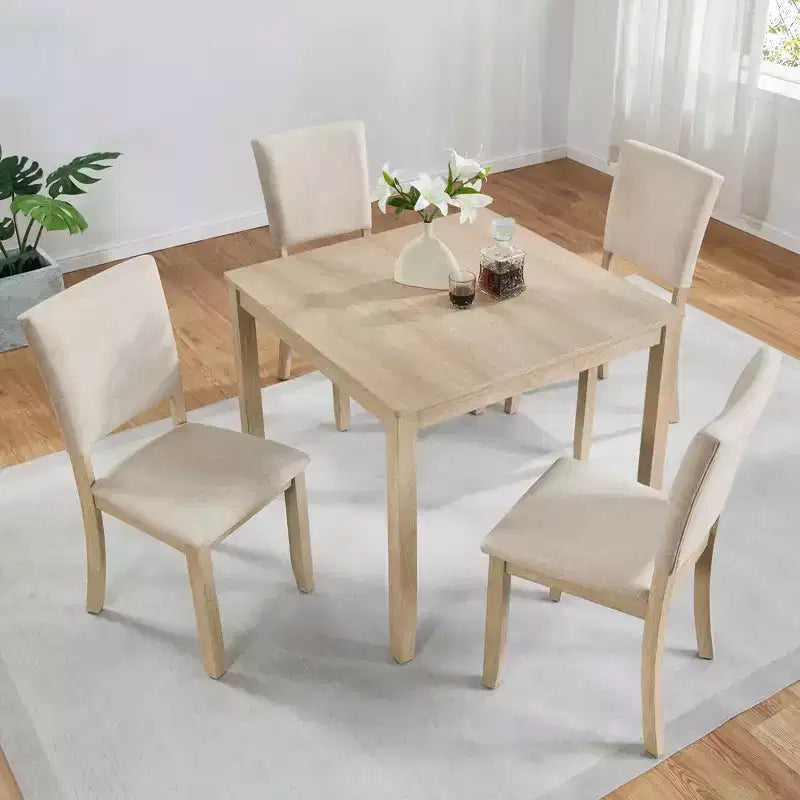 MAYEERTY Ensemble de salle à manger moderne 5 pièces pour 4 personnes, en bois de chêne clair et beige pour cuisine et salon