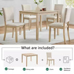 MAYEERTY Ensemble de salle à manger moderne 5 pièces pour 4 personnes, en bois de chêne clair et beige pour cuisine et salon