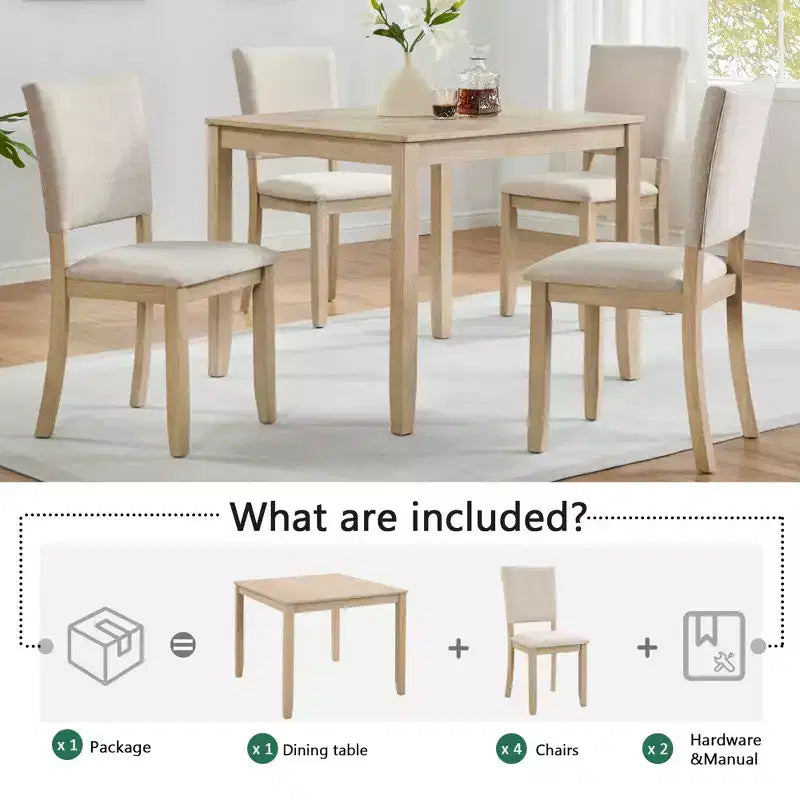 MAYEERTY Ensemble de salle à manger moderne 5 pièces pour 4 personnes, en bois de chêne clair et beige pour cuisine et salon