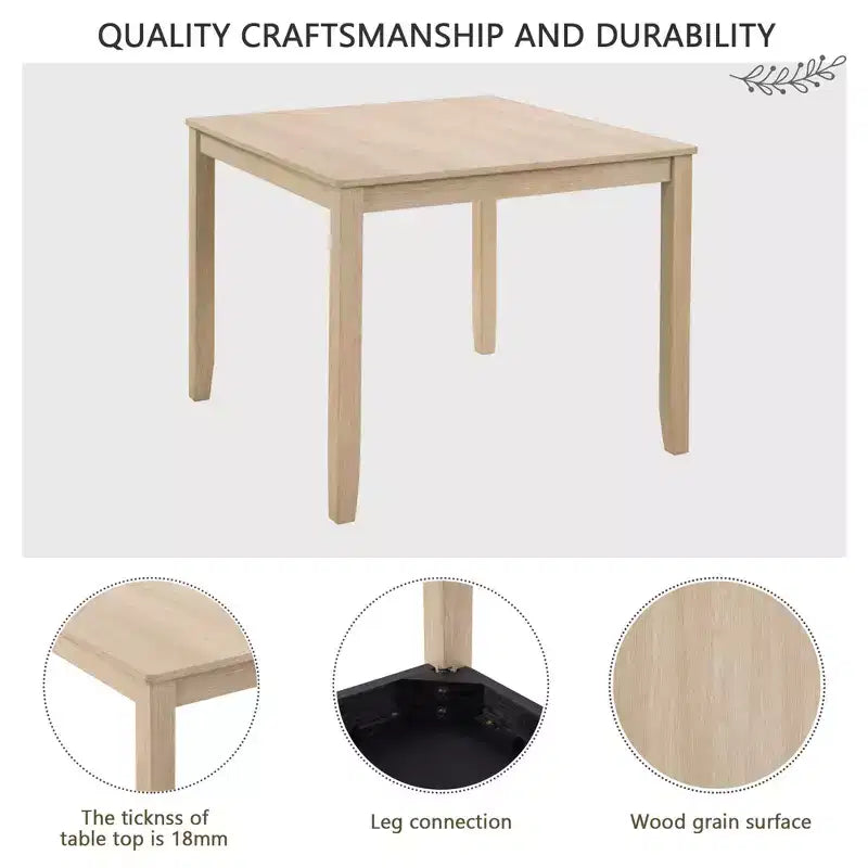MAYEERTY Ensemble de salle à manger moderne 5 pièces pour 4 personnes, en bois de chêne clair et beige pour cuisine et salon