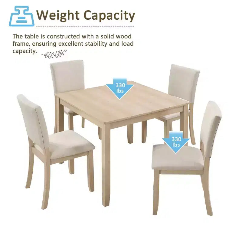 MAYEERTY Ensemble de salle à manger moderne 5 pièces pour 4 personnes, en bois de chêne clair et beige pour cuisine et salon