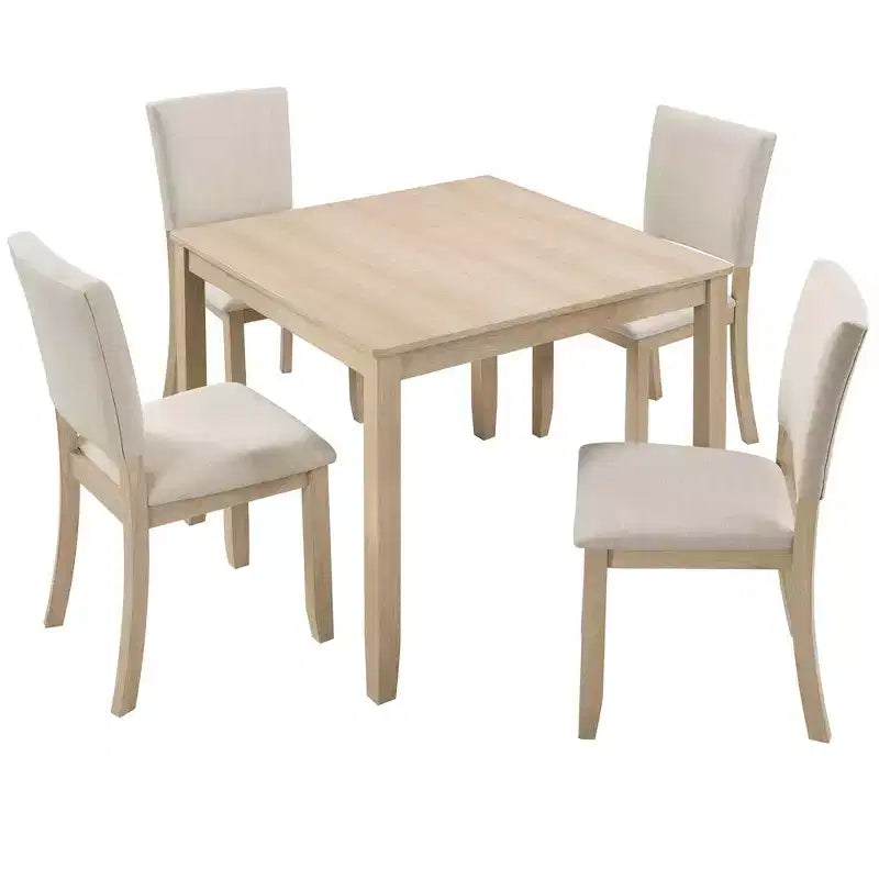 MAYEERTY Ensemble de salle à manger moderne 5 pièces pour 4 personnes, en bois de chêne clair et beige pour cuisine et salon
