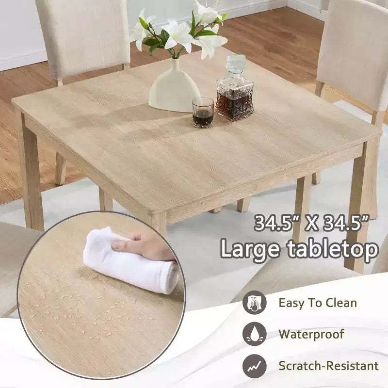 MAYEERTY Ensemble de salle à manger moderne 5 pièces pour 4 personnes, en bois de chêne clair et beige pour cuisine et salon