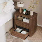 Table de chevet en noyer avec station de charge et 2 tiroirs, table d'appoint roulante pour chambre à coucher, table d'appoint moderne en bois aux bords arrondis, meuble de salon