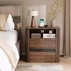Table de chevet en noyer avec station de charge et 2 tiroirs, table d'appoint roulante pour chambre à coucher, table d'appoint moderne en bois aux bords arrondis, meuble de salon