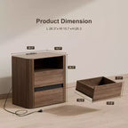 Table de chevet en noyer avec station de charge et 2 tiroirs, table d'appoint roulante pour chambre à coucher, table d'appoint moderne en bois aux bords arrondis, meuble de salon