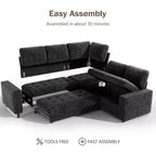 Canapé sectionnel convertible modulaire en L 5 places Dyonery en chenille avec port USB et méridienne de rangement