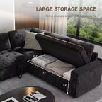 Canapé sectionnel convertible modulaire en L 5 places Dyonery en chenille avec port USB et méridienne de rangement