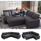 Canapé sectionnel convertible modulaire en L 5 places Dyonery en chenille avec port USB et méridienne de rangement