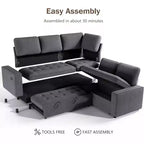 Canapé sectionnel convertible modulaire en L 5 places Dyonery en chenille avec port USB et méridienne de rangement