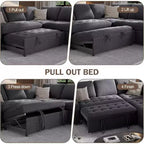 Canapé sectionnel convertible modulaire en L 5 places Dyonery en chenille avec port USB et méridienne de rangement
