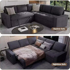 Canapé sectionnel convertible modulaire en L 5 places Dyonery en chenille avec port USB et méridienne de rangement